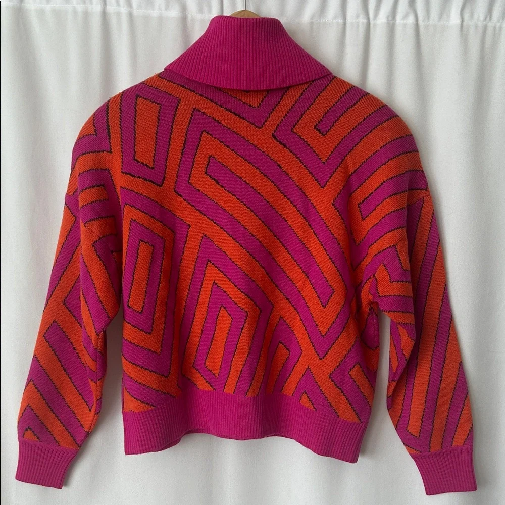St. John Pink/Orange Abstract Pattern Cowl Neck Sweater Shirt Top **Size M** 🌸🌸 - Picture 2 of 6